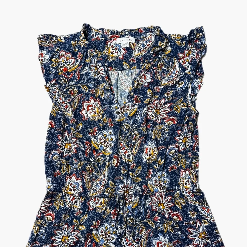 Velvet by Graham & Spencer Paloma Tie Waist in Navy Floral Mini Dress Size M - Picture 7 of 8